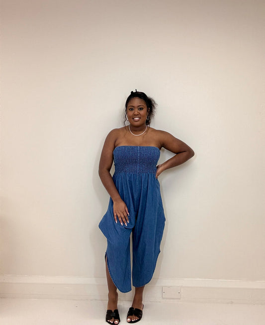 Denim look bandeau jumpsuit